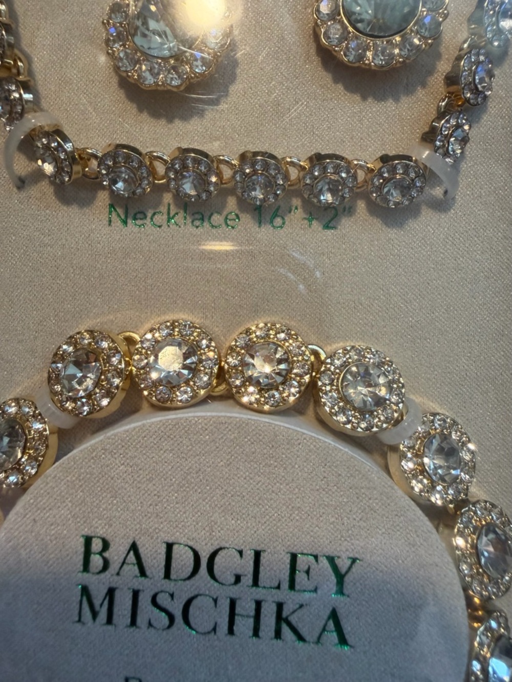Badgley Mischka Crystal Necklace Bracelet Earrings Set Gold Tone - Picture 5 of 9